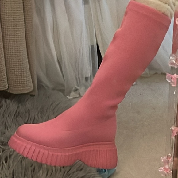 New/WOT/ Pink Knit Retro Platform Tall Boots💖 - Picture 13 of 16